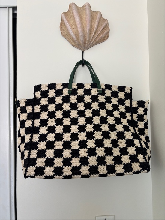 Clare V. Handbags - Clare V. Summer Simple Tote Black & Cream Checkered Crochet Large
